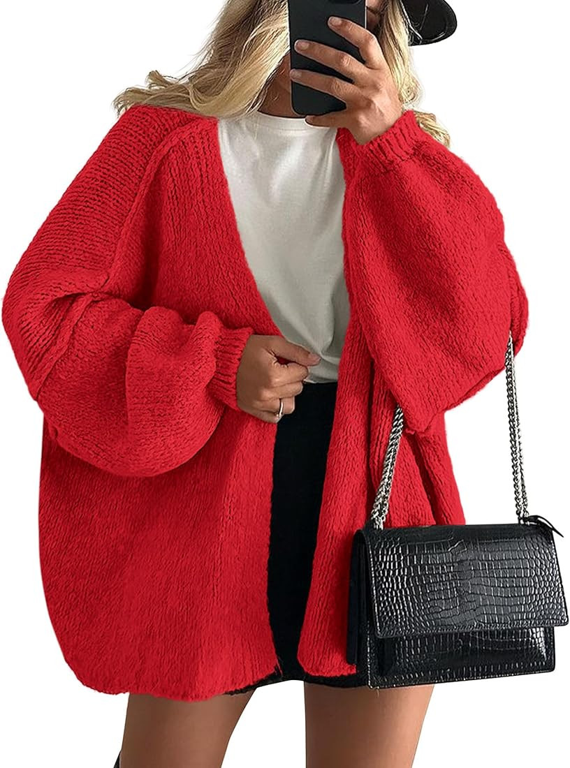 PRETTYGARDEN Womens Oversized Cardigan Sweaters 2025 Fall Long Lantern Sleeve Knit Open Front Lig... | Amazon (US)