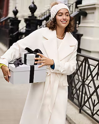 Belted Wrap Front Faux Wool Coat | Express