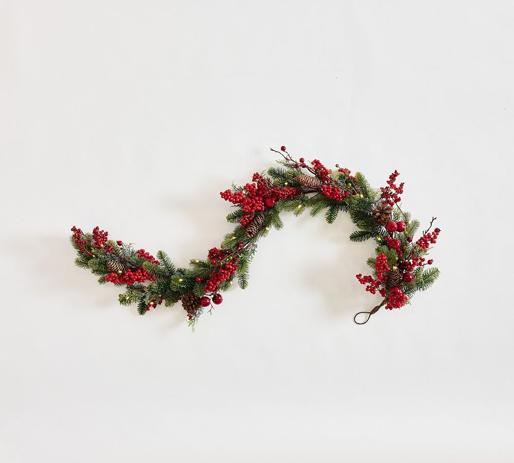 Faux Lit Mixed Berries Wreath &amp; Garland | Pottery Barn (US)