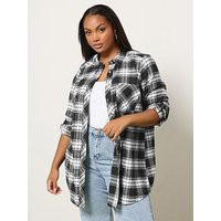 Yours Curve Boyfriend Check Shirt - Black | Very (UK)