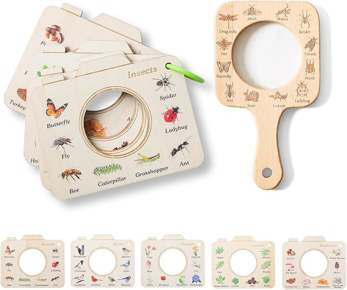 Magnifying Glass for Kids Wooden Montessori Educational Explore Toy Magnifying Glasses and Wood B... | Amazon (US)