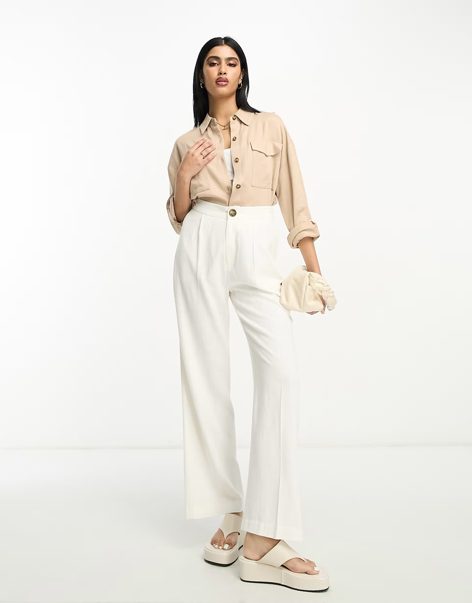 ASOS DESIGN linen utility shirt in neutral | ASOS (Global)
