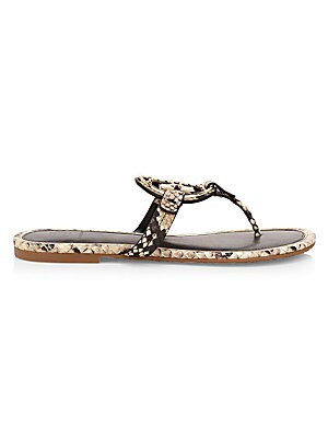 Miller Metal Snakeskin-Embossed Leather Thong Sandals | Saks Fifth Avenue