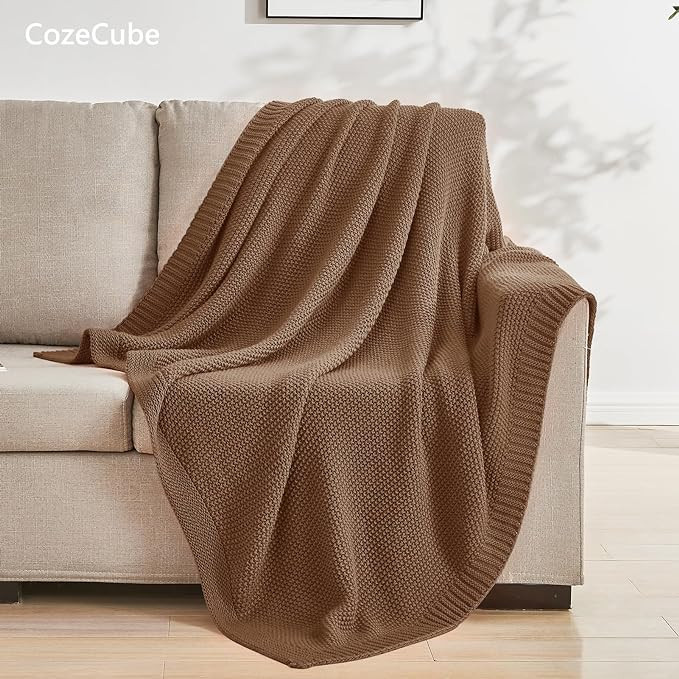 Caramel Brown Throw Blanket for Couch, Soft Cozy Cable Knit Throw Blanket for Bed Sofa Living Roo... | Amazon (US)