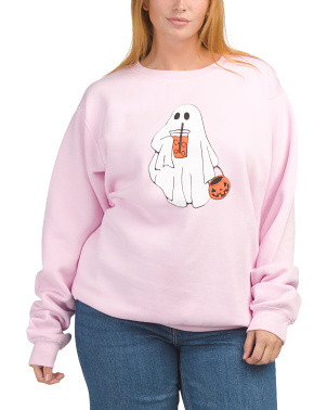 Iced Coffee Ghost Crew Neck Sweatshirt for Women | Polyester/Cotton | Marshalls