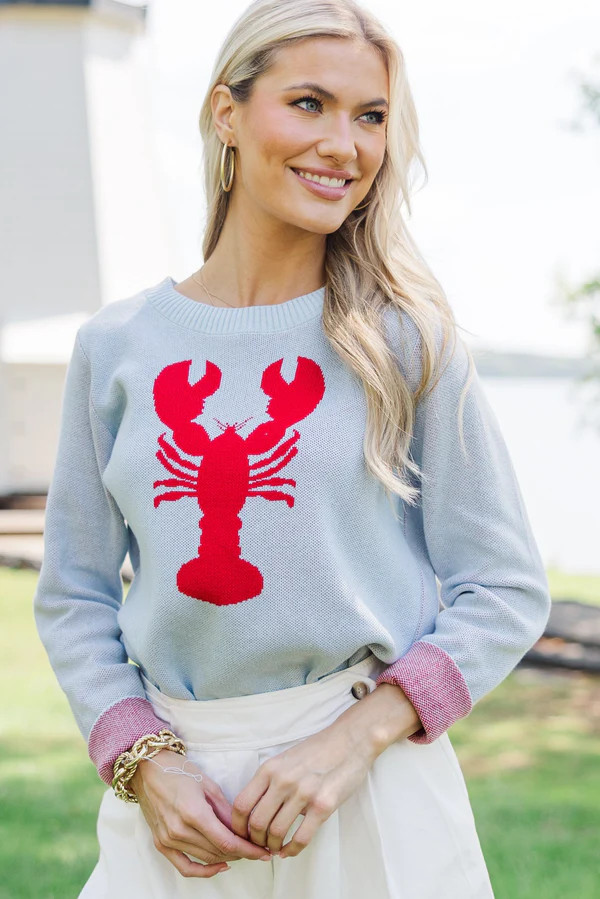 On Your Side Light Blue Lobster Sweater | The Mint Julep Boutique