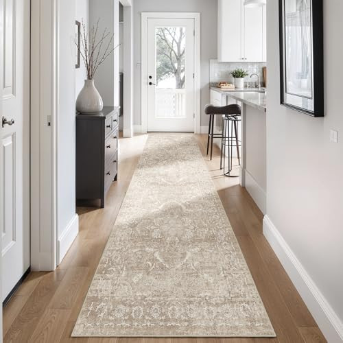 2'6"x12 Washable Runner Rug: Vintage Non-Slip Rug for Kitchen NaturalBeige | Amazon (US)