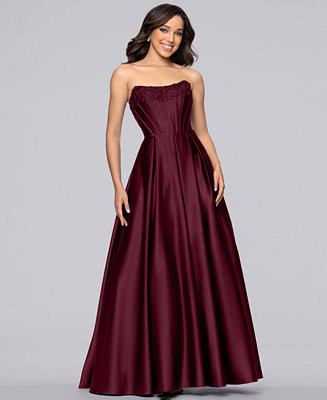 Juniors' Embellished Strapless Corseted Ballgown | Macy's