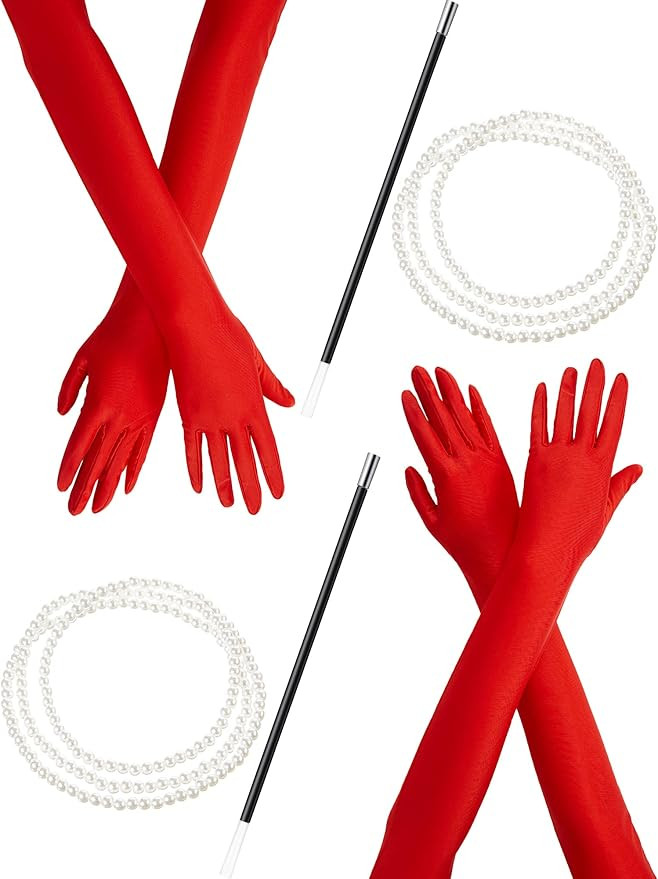 1920s Costume Accessories Halloween Fancy Dress Pearl Beads Necklace Long Gloves and Plastic Hold... | Amazon (US)
