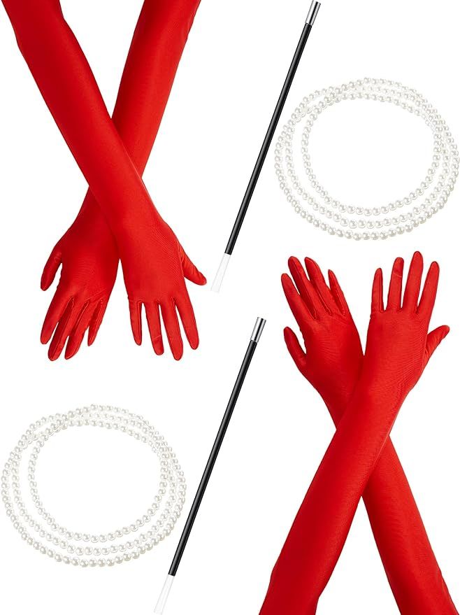 1920s Costume Accessories Halloween Fancy Dress Pearl Beads Necklace Long Gloves and Plastic Hold... | Amazon (US)