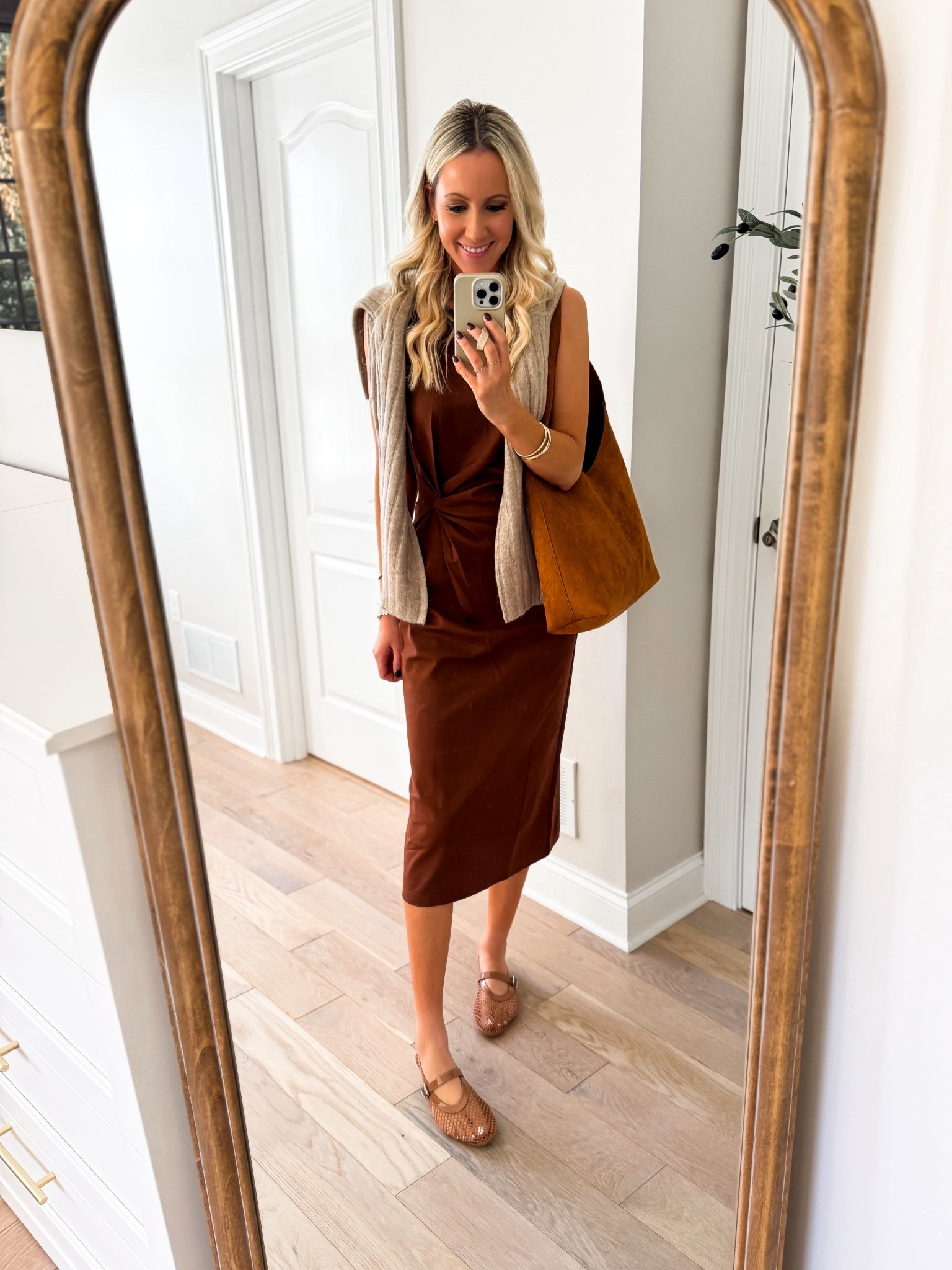 Fall outfit idea for work and date night! This knotted midi dress from Target is 20% off today! Love paired with a sweater or blazer! 😍 I’m 5’7” wearing xs. 

#LTKFindsUnder50 #LTKWorkwear #LTKSaleAlert