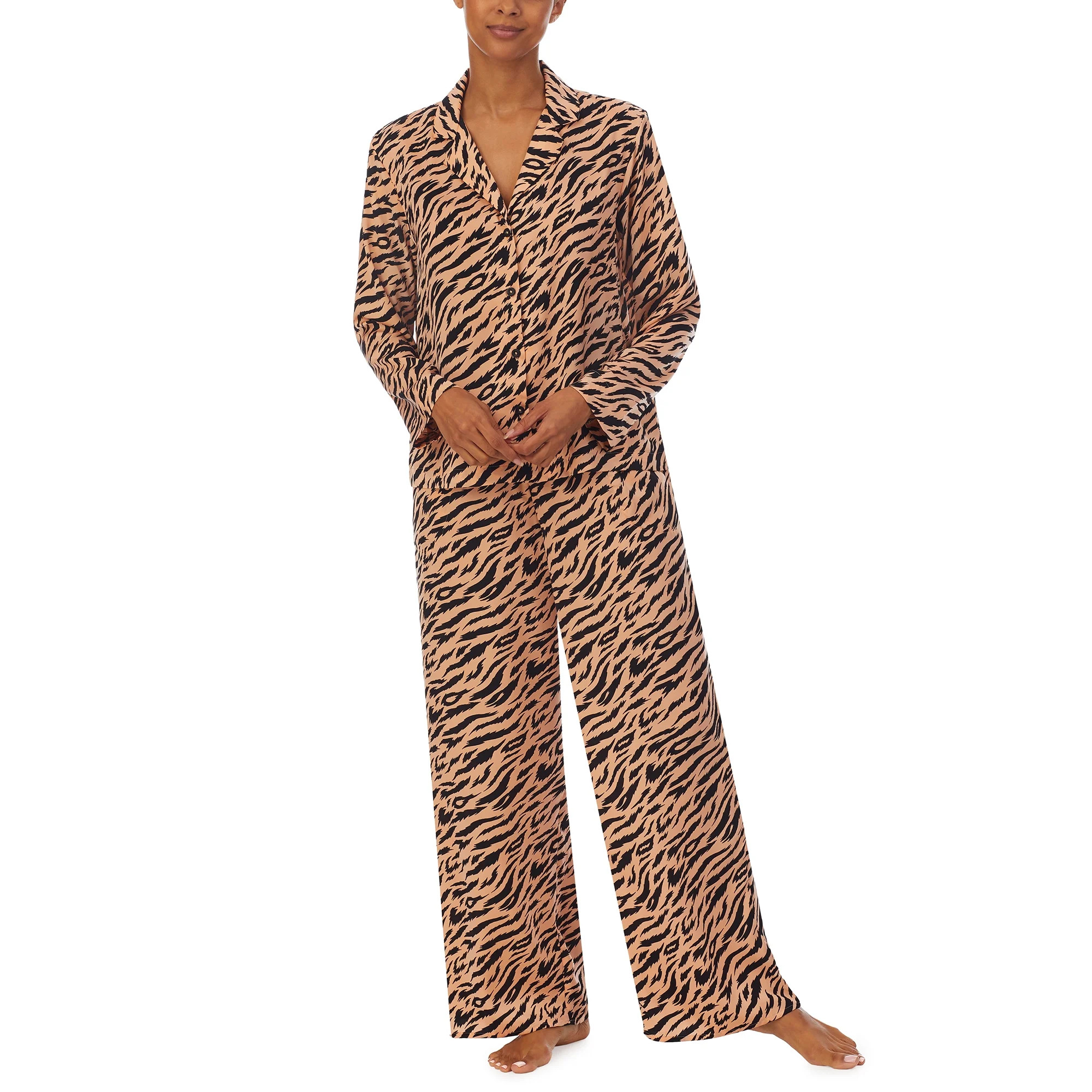 Shady Lady Women's Long Sleeve Notch Top and Long Pant Pajama Set | Walmart (US)