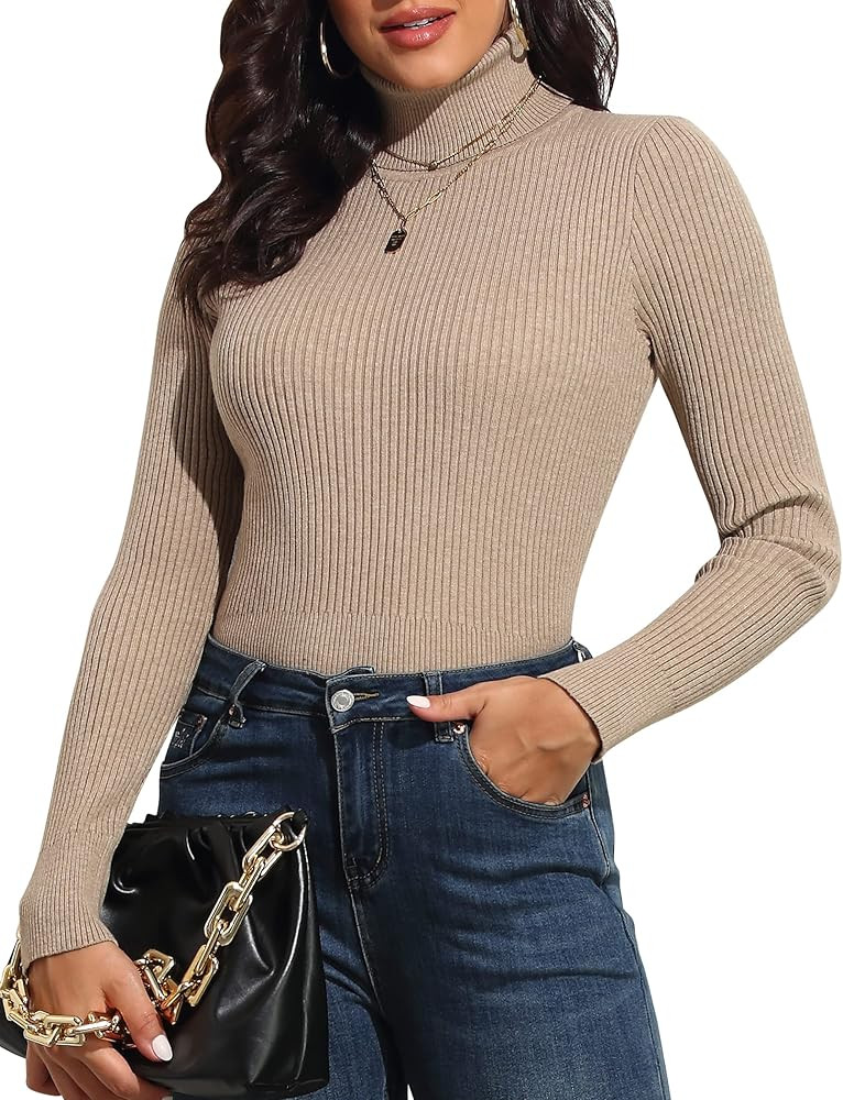 PrettyGuide Women's Ribbed Turtleneck Long Sleeve Sweater Tops | Amazon (US)