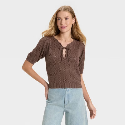 Women's Short Sleeve V-Neck Pullover Sweater - Universal Thread™ Brown XS | Target