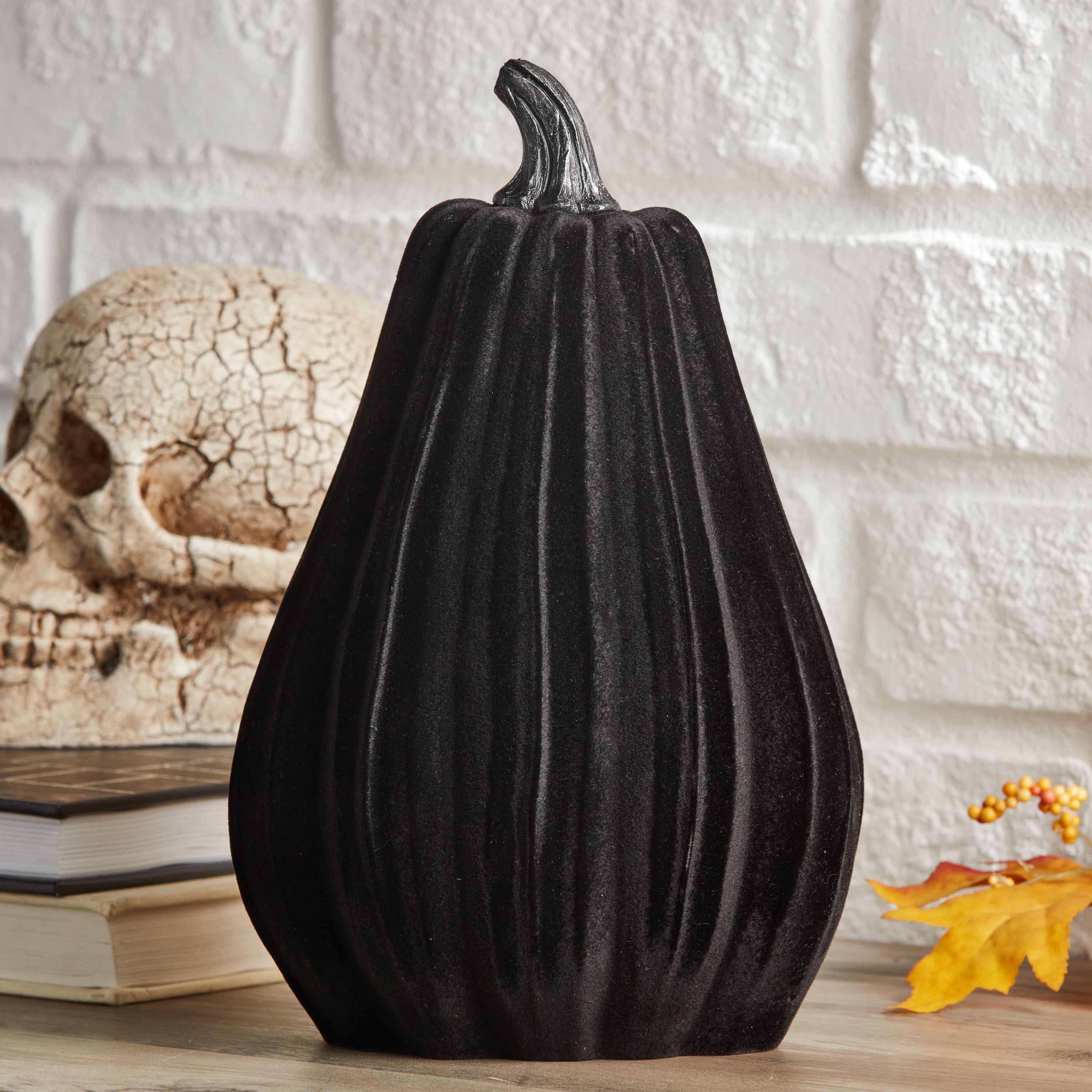 Way to Celebrate Halloween Resin Black Velvet Pumpkin Decoration, 10" | Walmart (US)