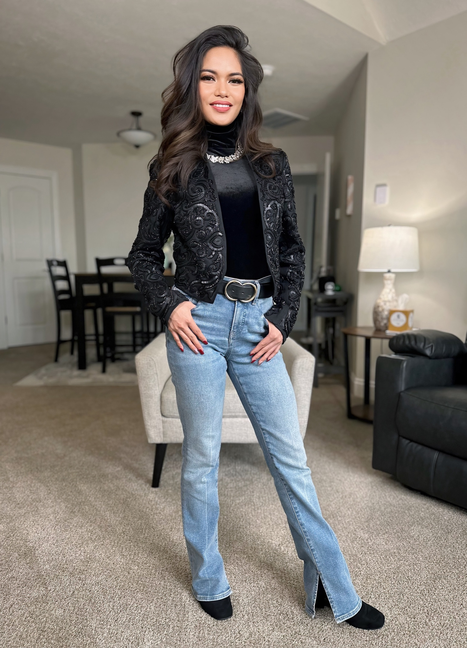 Add this glamourous and detailed jacket from Express for an elevated, Casual look. 
The beaded cropped jacket is very attractive and elegant.  I’m wearing size XS, and the fit is TTS. 
#express #jacket

#LTKstyletip #LTKfindsunder100 #LTKsalealert