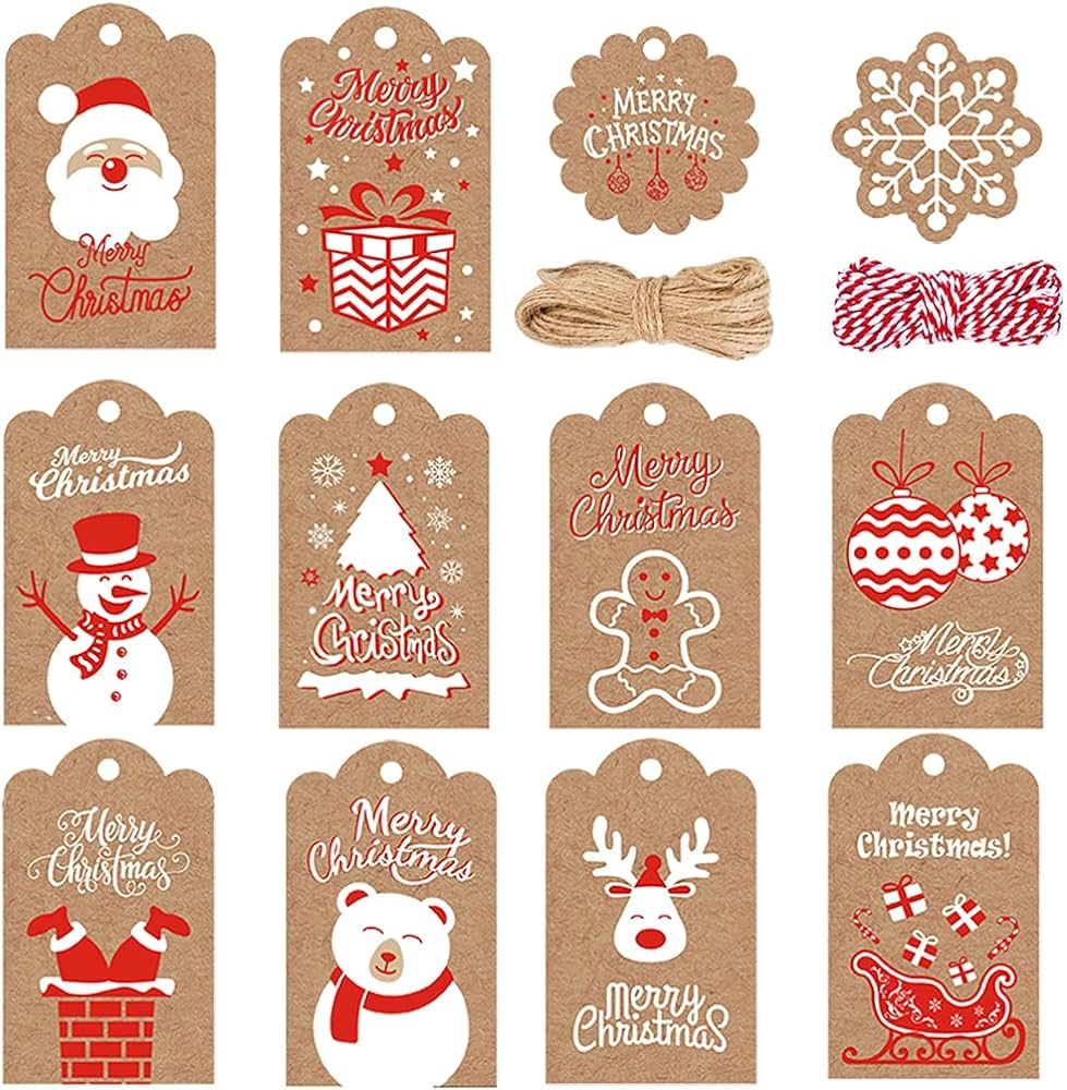 Amazon.com : 120PCS Christmas Gift Tags Brown Kraft Paper Christmas Gift Tags Hanging Name Tags L... | Amazon (US)