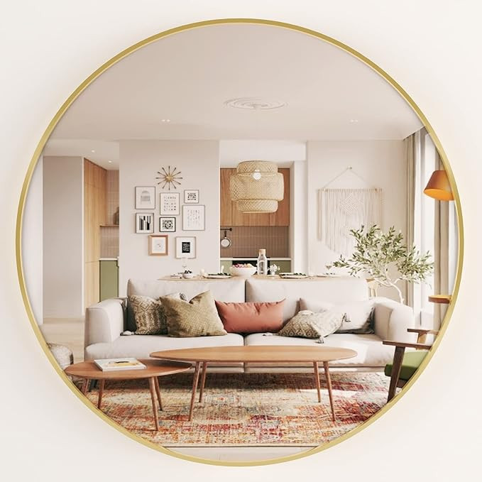 Koonmi Bathroom Round Mirror 30" Circle Wall Mirror Metal Framed Large Hanging Decorative Mirrors... | Amazon (US)