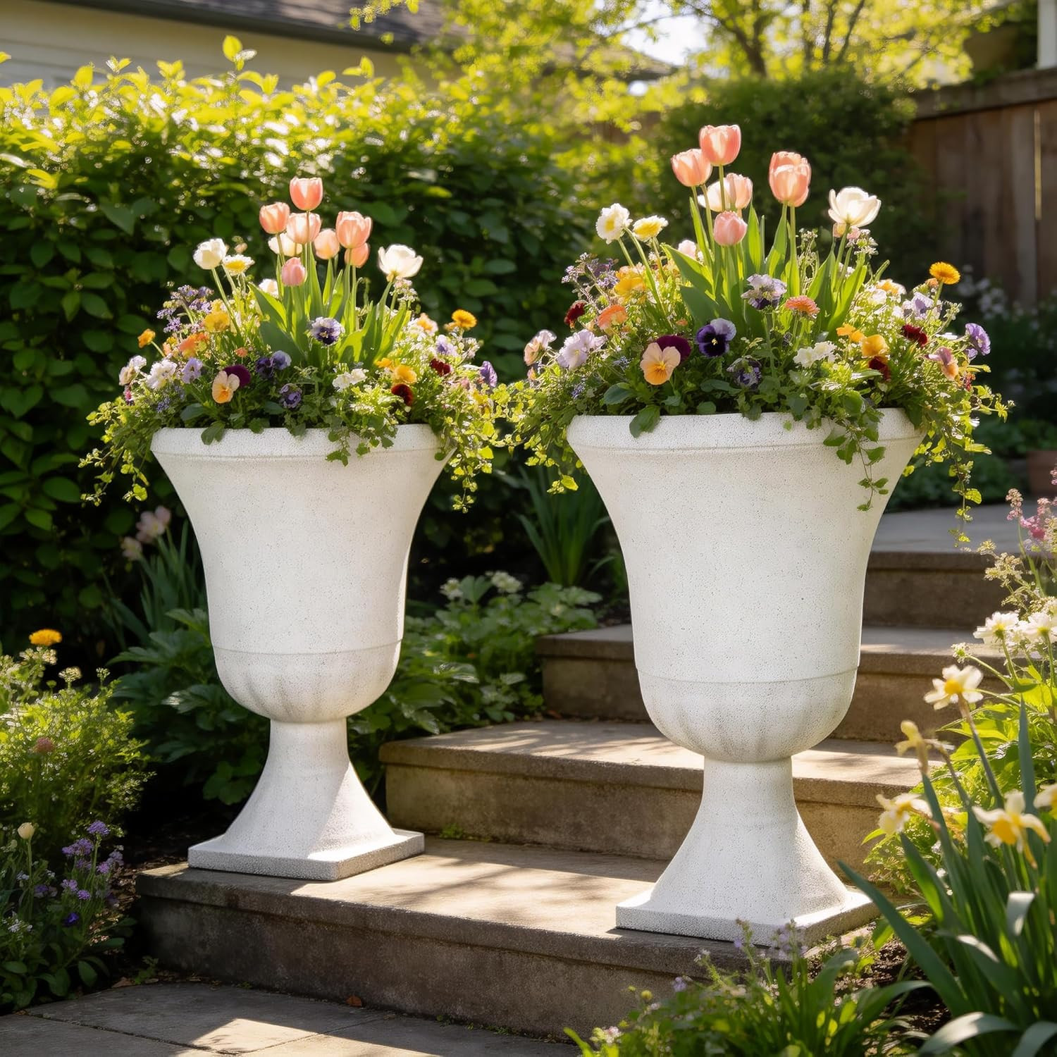 Autodaya 22" Urn Planters Outdoor Planter for Plants Set of 2 Timeless Plastic Large Flower Pot w... | Amazon (US)