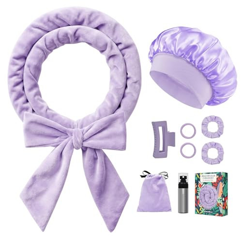 Gwabee 9 PCS Heatless Curls Overnight Hair Curler, 70" Soft Velvet Hair Curlers to Sleep In No Heat Curls Overnight with Bonnet for Women Long Hair Volume, Heatless Curling DIY Set - Purple | Amazon (US)