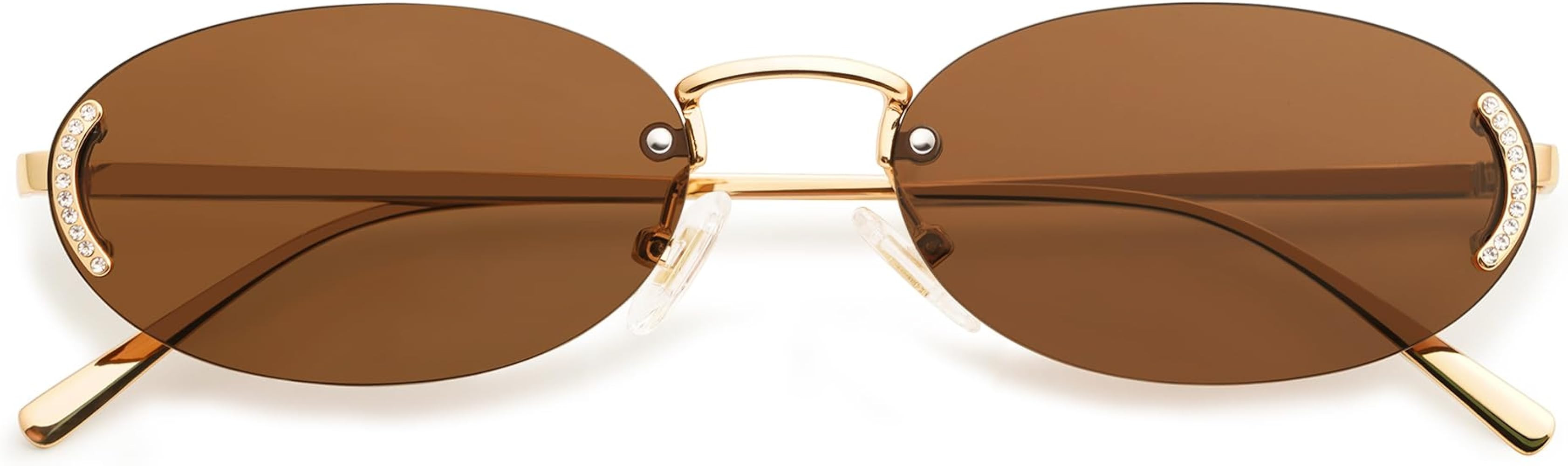 SOJOS Trendy Oval Rimless Sunglasses for Women Retro Y2k Sunnies with Rhinestones SJ1227 | Amazon (US)