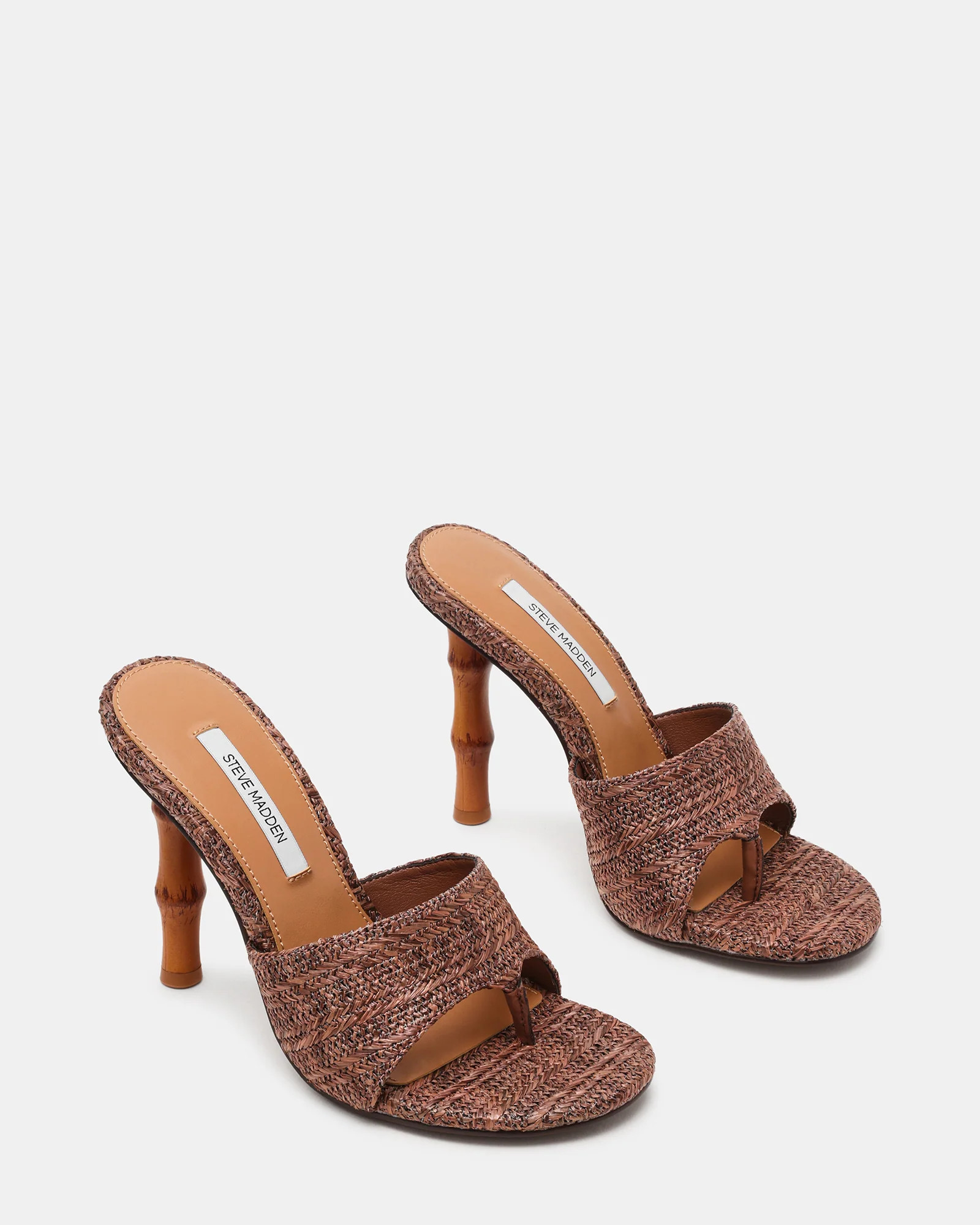 BRIATA Brown Raffia Thong Bamboo Women's Heel | Steve Madden (US)
