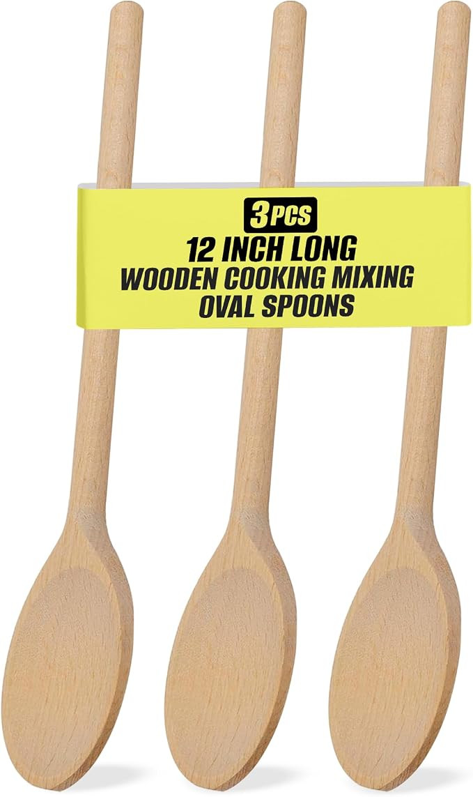 3-PCS 12″ Long Beechwood Wooden Cooking Spoons – Heat-Resistant, Non-Scratch Mixers for Non-S... | Amazon (US)