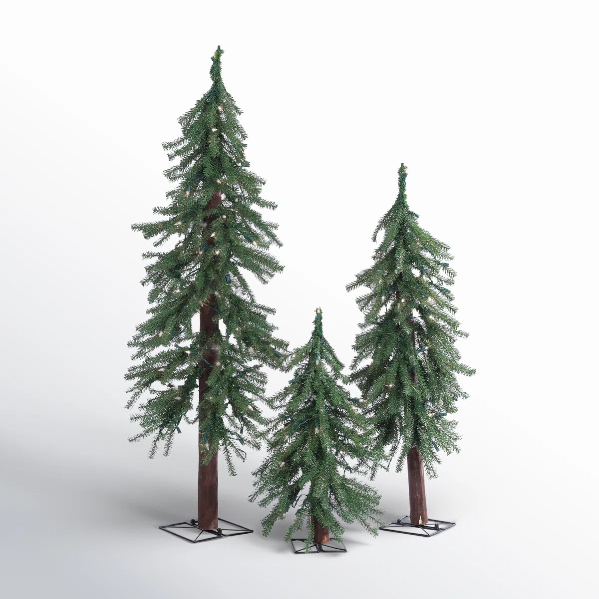 Elegant 3 Piece Pre Lit Alpine Tree Set With Warm White LED Lights | Wayfair North America