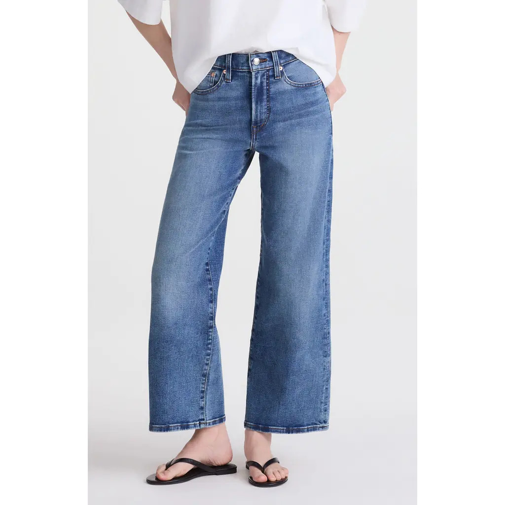Madewell The Tall Wide-Leg Crop Jeans in Super Stretch Denim in Oneida Wash at Nordstrom, Size 25 | Nordstrom