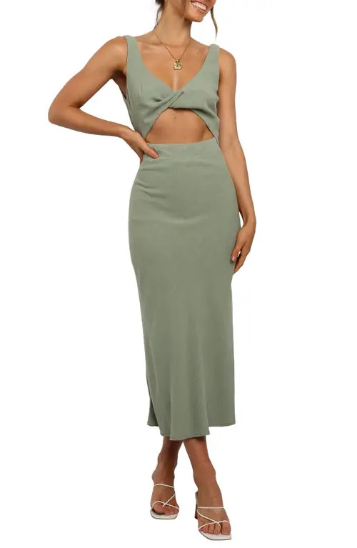 Petal & Pup Apollo Cutout Detail Midi Dress in Olive at Nordstrom, Size 14 | Nordstrom