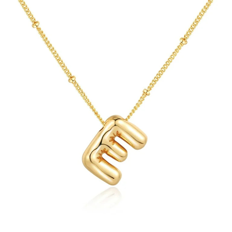 SUONIE Gold Bubble Letter Necklace for Women,14k Gold Plated Balloon Initial Letter Pendant Neckl... | Walmart (US)