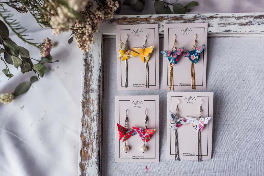 Origami Butterfly Earrings – Handmade Paper Jewelry, Gold Finish | Etsy (US)