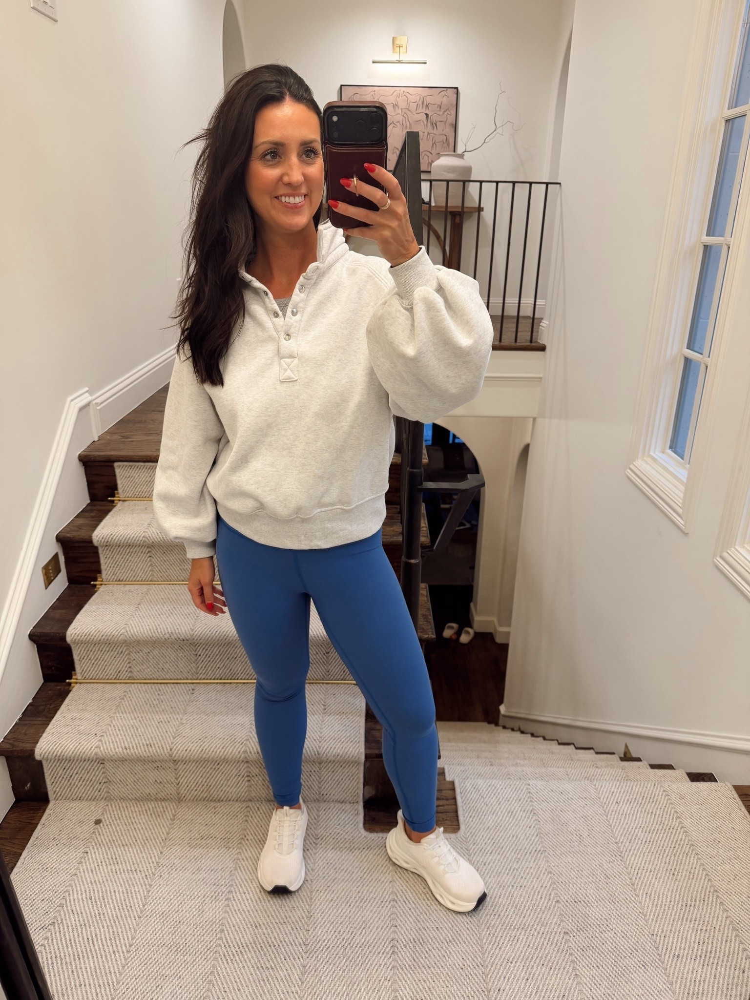 Summer sporty look! This blue is so pretty! My fav Amazon leggings. Love the feminine puckered cuffs on the sweatshirt!

#LTKOver40 #LTKActive #LTKootd