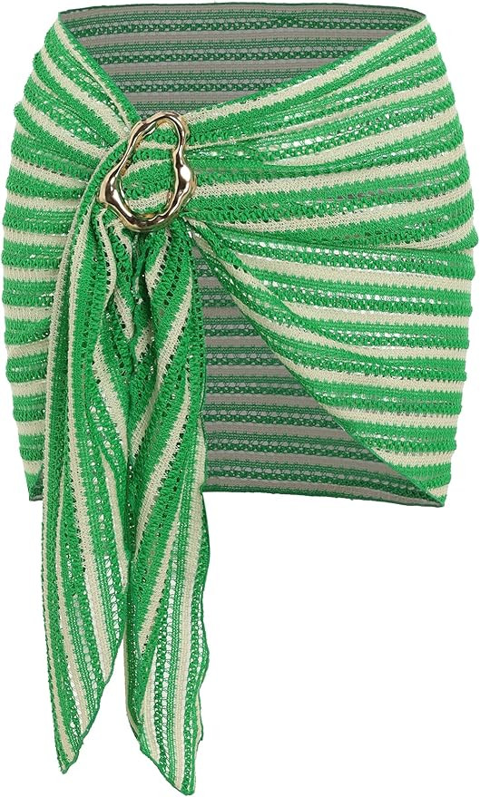 Amazon.com: ZAFUL Swimsuit Coverups for Women Knit See-Thru Metal Tie Side Sarong Bathing Suit Co... | Amazon (US)