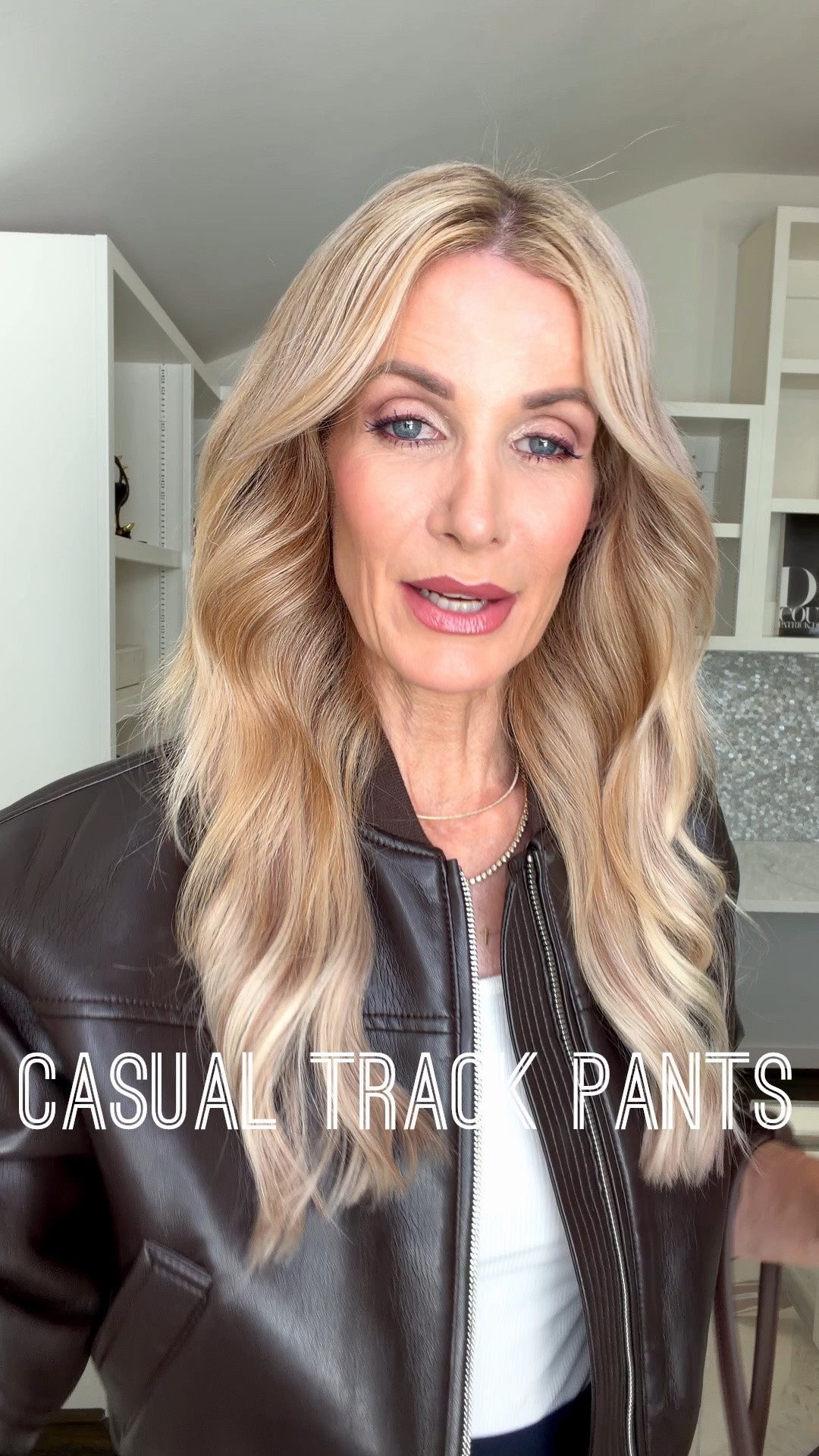 🚨 SALE ALERT! These fabulous navy blue track pants are 40% OFF and they are the perfect mix of comfort and chic! I love how elevated they feel while still being incredibly easy to wear.

I paired them with this chic faux leather bomber jacket and the most comfortable chocolate brown suede pointy-toe wedges from Dolce Vita. The combination makes this look feel casual and effortless, yet still incredibly stylish and put-together. 🤎

FIT DETAILS:
Track pants: XS Regular
Jacket: XS

#LTKgrwm #LTKootd #LTKOver40