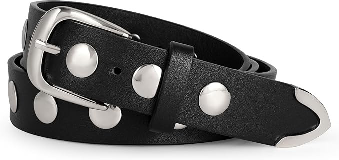 WERFORU Women Fashion Leather Belt for Jeans Pants Dress Ladies Vintage Punk Studded Belt with Go... | Amazon (UK)