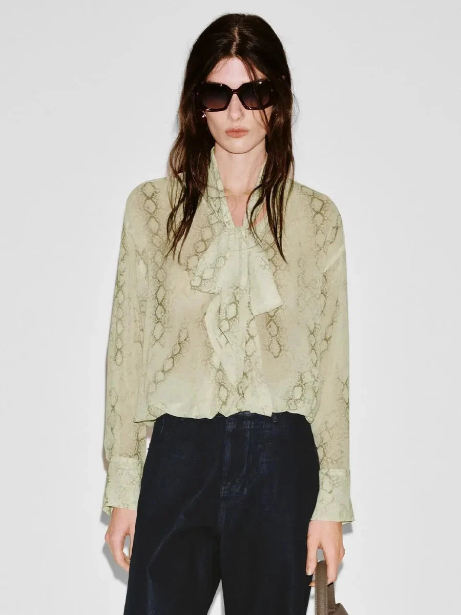 Scarf Neck Snake Print Overhead Shirts | Urban Revivo