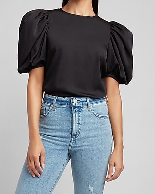 Satin Puff Sleeve Top | Express