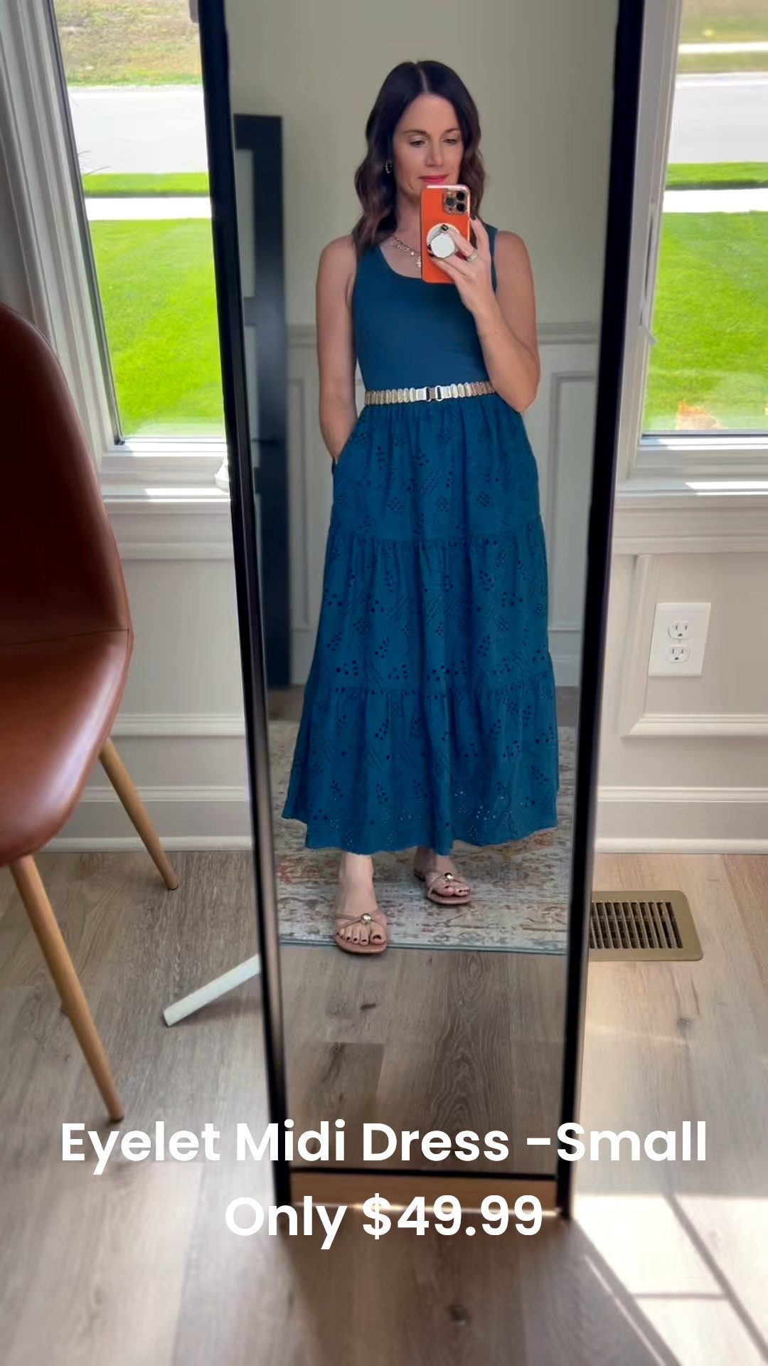 Warm Navy Eyelet Midi Dress. Size Small.  Pockets.   Only $49.99.  Other colors available.  Skirt fully lined.  Top fitted.  

#LTKTravel #LTKFindsUnder50 #LTKStyleTip