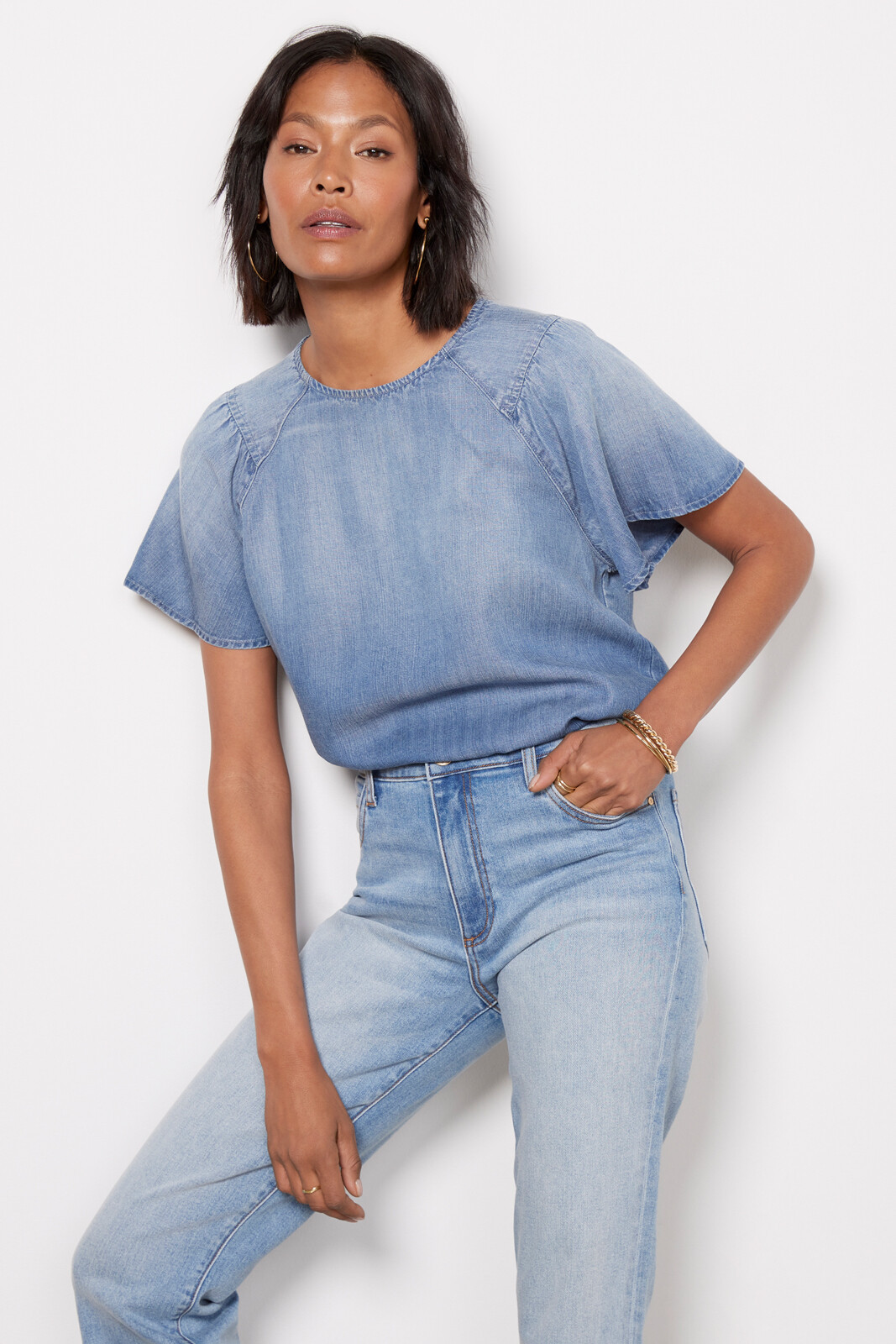 Alice Chambray Flutter Top | Evereve