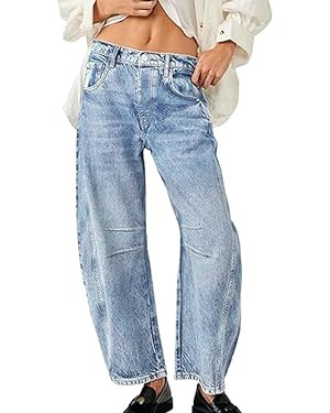 HUNGSON Women's Barrel Jeans Wide Leg Mid Rise Loose Y2k Baggy Boyfriend Jeans Denim Ankle Pants | Amazon (US)