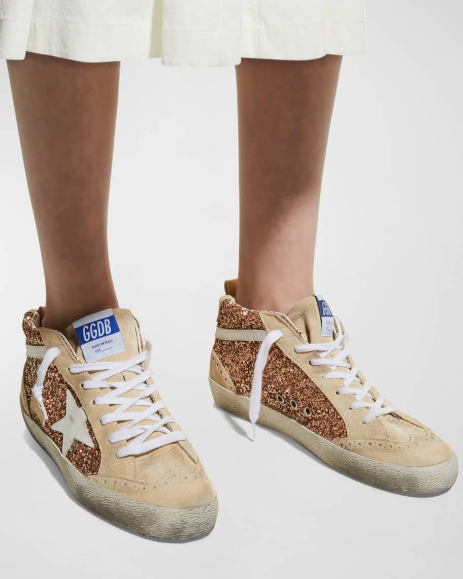 Mid Star Brogue Glitter Suede Sneakers | Neiman Marcus