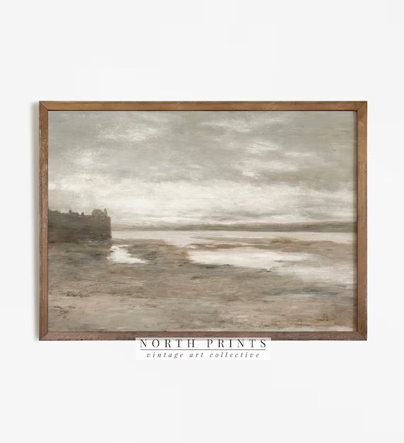 Hazy Beach Painting  Vintage Neutral Landscape Print  | Etsy Netherlands | Etsy (NL)