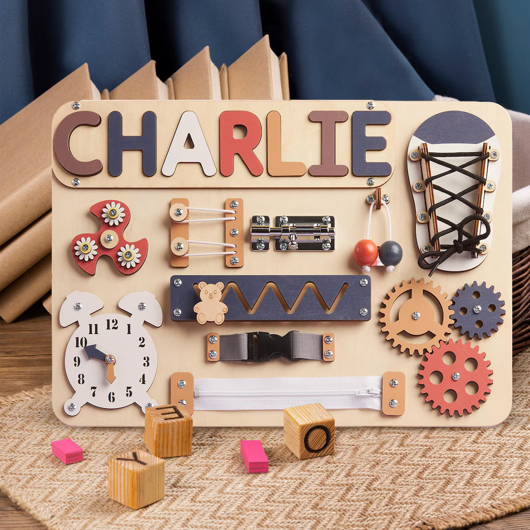 Personalized Busy Board With Baby Name, Custom Themed Sensory Board, Montessori Activity Toys Gif... | Etsy (US)