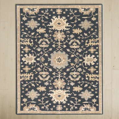 Arden Floral Handmade Tufted Wool Navy/Brown/Light Beige Area Rug | Wayfair North America