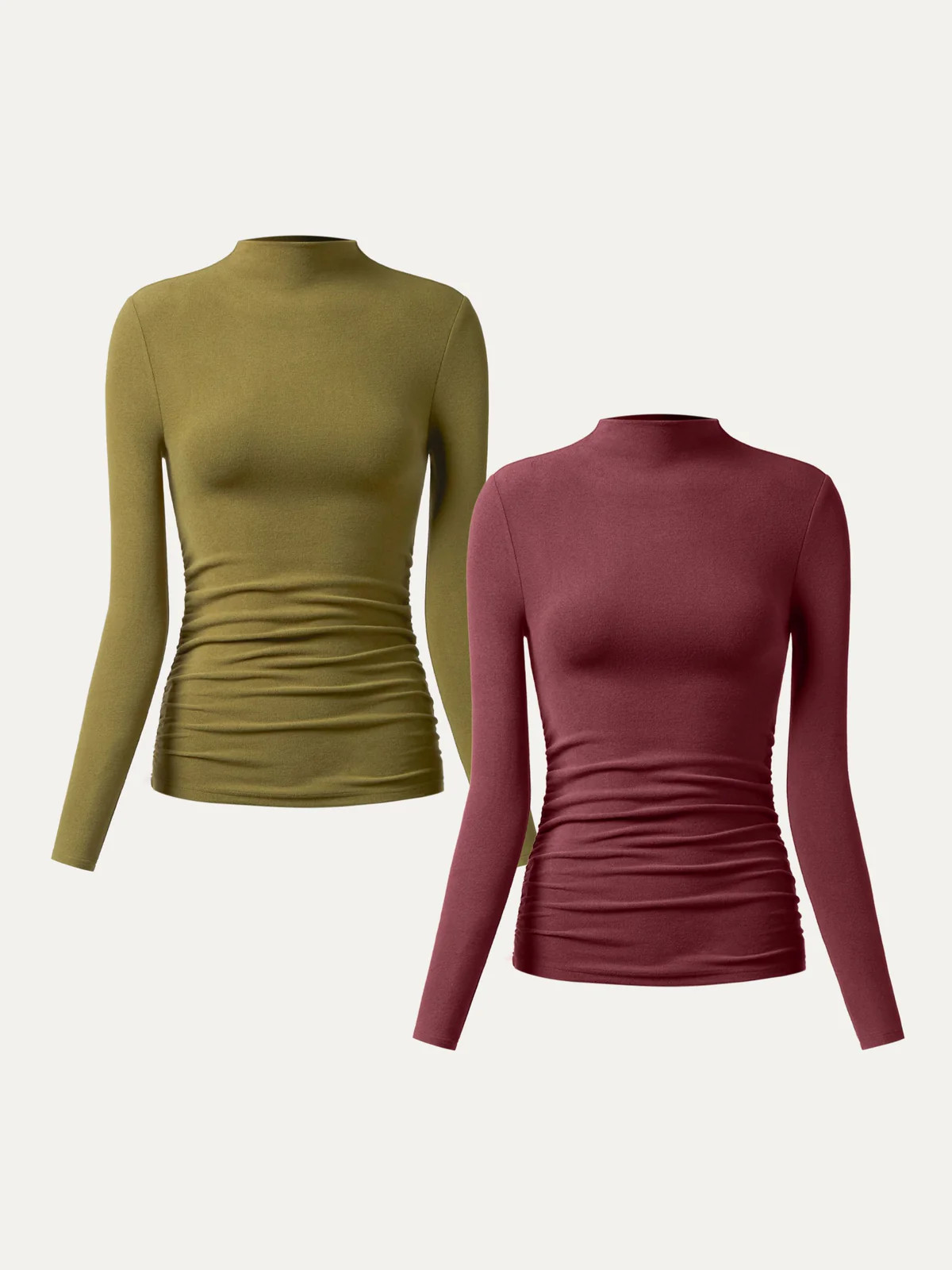2Pcs Set Thermal Ruched Sides Tuckable Mockneck Top | OGLmove