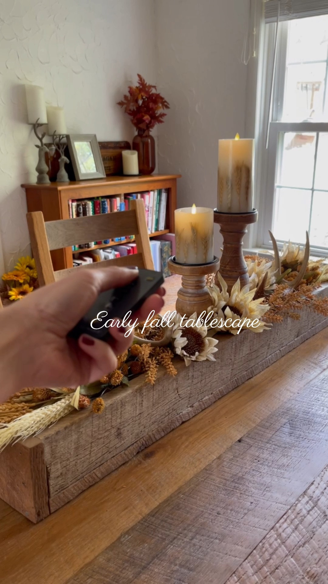 Early fall dining room tablescape using white sunflowers, wheat stems, brown florals

#LTKSeasonal #LTKHome #LTKSaleAlert