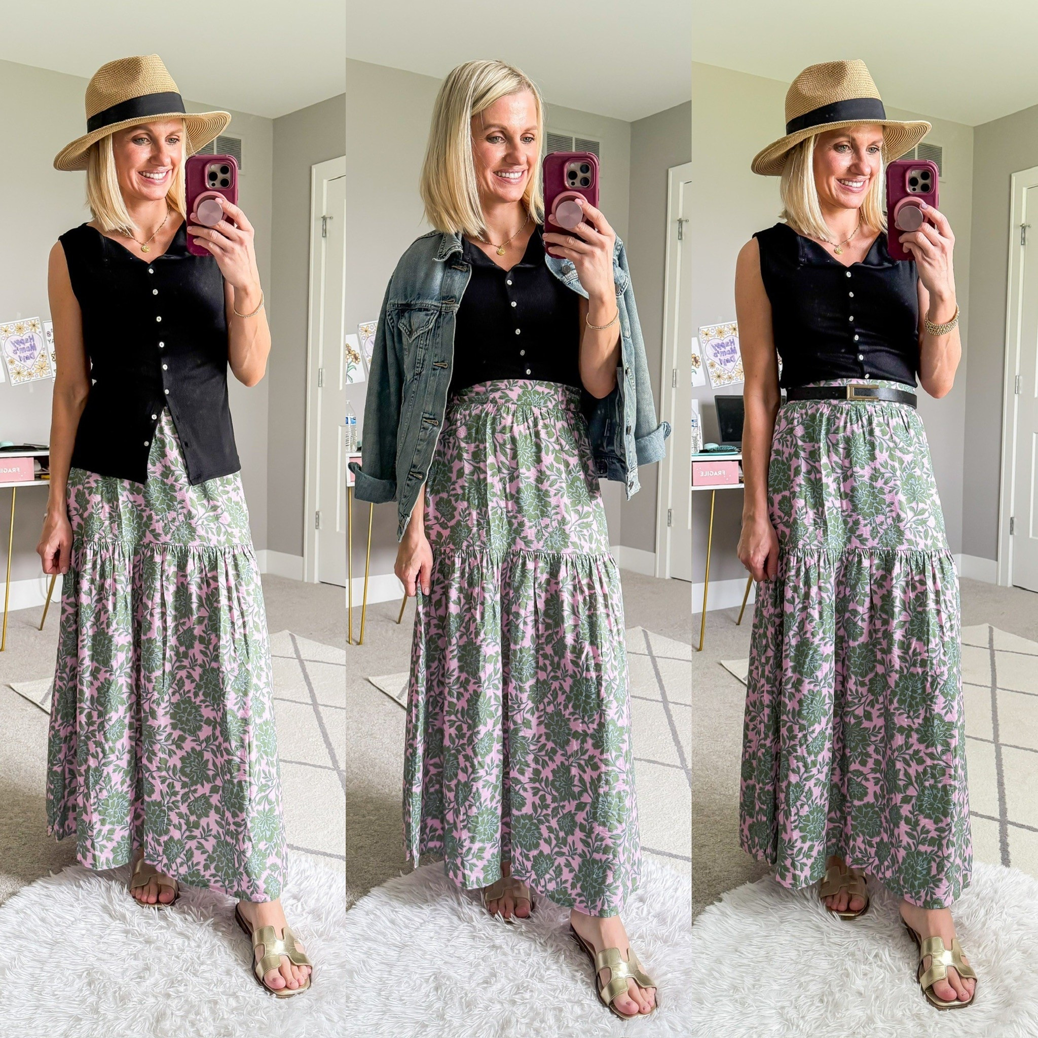 Summer capsule wardrobe outfits with a maxi skirt and black top  

#LTKStyleTip #LTKPetite #LTKSeasonal