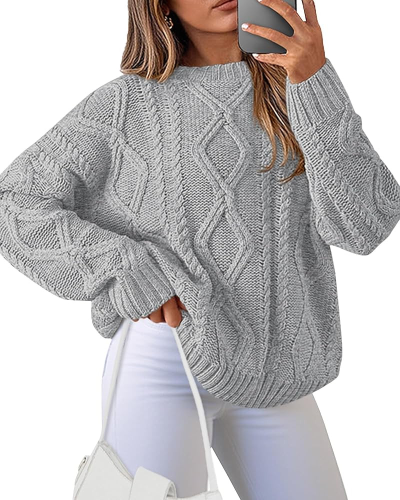 BTFBM Casual Women Long Sleeve Sweater 2025 Fall Ribbed Knit Pullover Loose Crewneck Cable Sweate... | Amazon (US)