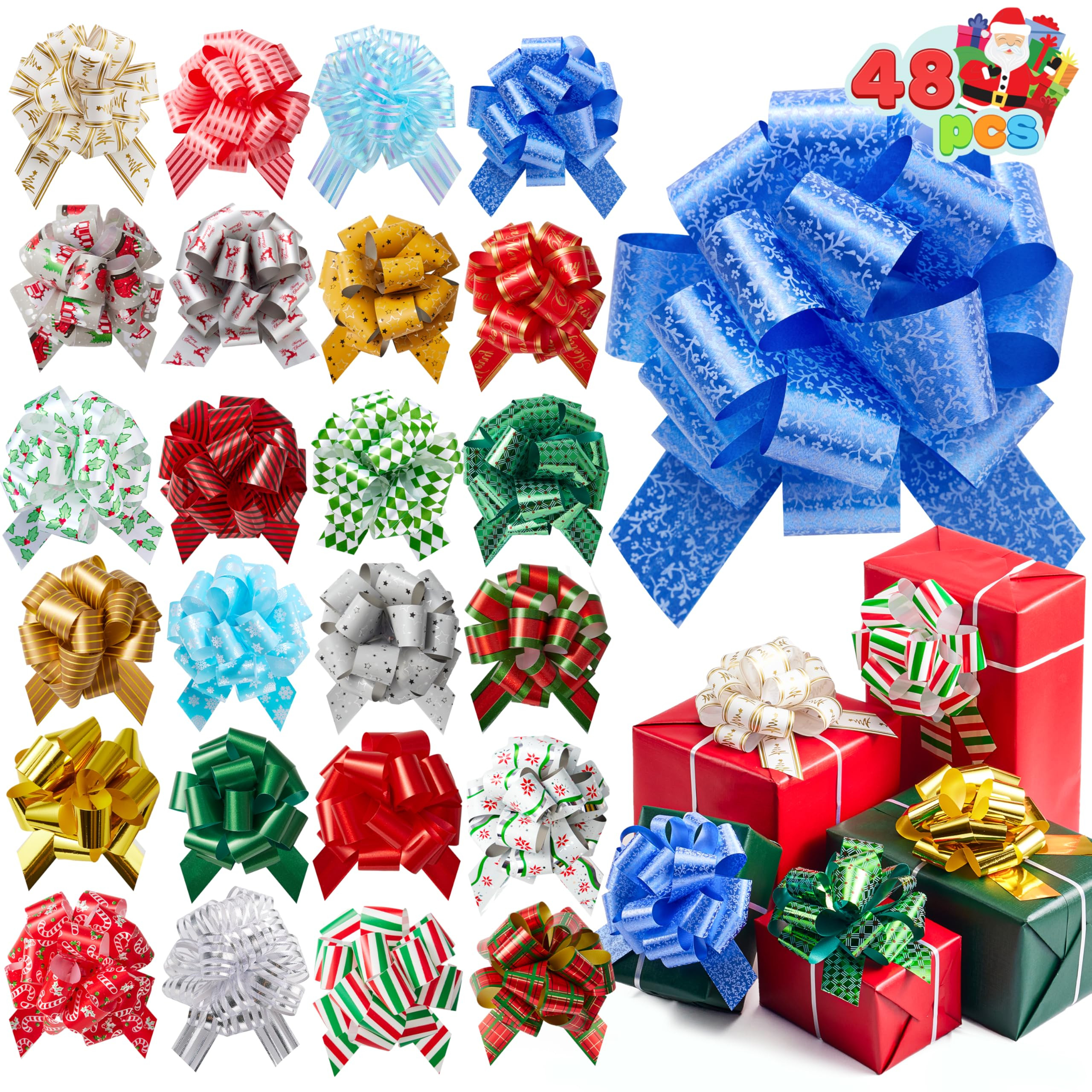 JOYIN 48 PCS Christmas Pull Bows with Ribbon 5” Wide for Gift Wrapping & Gift Tags, Boxing Day ... | Amazon (US)